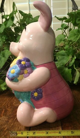 Disney Winnie the Pooh Sweet Piglet Cookie Jar Hugging Bouquet of Flowers 2