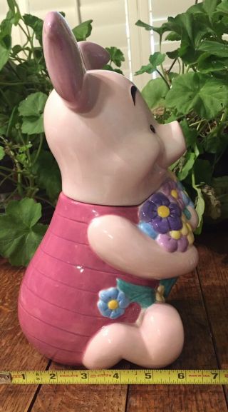 Disney Winnie the Pooh Sweet Piglet Cookie Jar Hugging Bouquet of Flowers 4