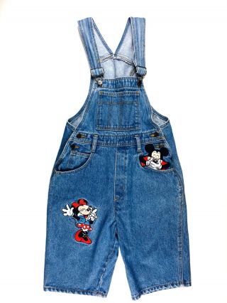 Vintage Disney Micky Mouse Inc Minnie Overall Women Sz Medium Denim Front Pocket