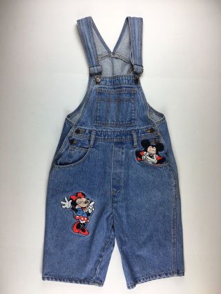 Vintage Disney Micky Mouse Inc Minnie Overall Women Sz Medium Denim Front Pocket 2