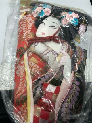 Japanese Geisha Hagoita Paddle Red Kimono Doll Wood Ornament Battledore Vintage