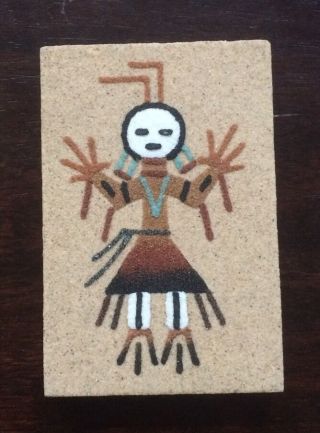 Vintage Native American Navajo Sand Painting " Male Yei " By Teresa Yazzie 3x2 "