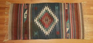 Vintage Native American Geometric Tribal Wool Rug Weaving 63 X 28