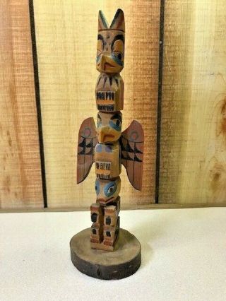 Vintage Hand Carved/painted Wood Totem Pole,  U.  S.  Indian School,  Ketchikan,  Ak