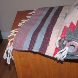VINTAGE NAVAJO RUG Native American Indian Weaving WOOL SADDLE BLANKET (39X21) 2