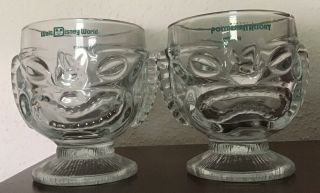 Walt Disney World Polynesian Clear Glass Tiki Bar Mug Cup Set Of 2 Rare Vintage