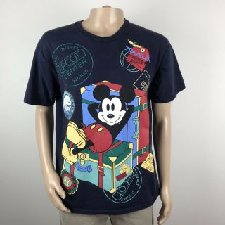 Vtg 80s 90s Disney Originals Mens L Xl Mickey Mouse Shirt Epcot All Over Usa