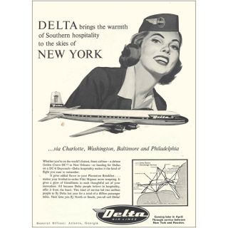 1956 Delta Airlines: Skies Of York Vintage Print Ad