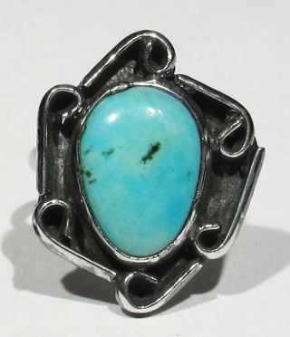 Big Old 70s Signed Navajo 925 Silver Natural Candelaria Mine Turquoise Ring 5.  5