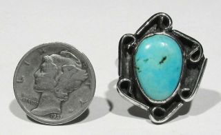 Big Old 70s Signed Navajo 925 Silver Natural Candelaria Mine Turquoise Ring 5.  5 2