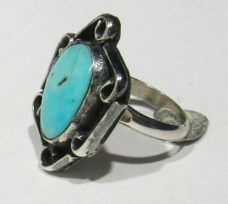 Big Old 70s Signed Navajo 925 Silver Natural Candelaria Mine Turquoise Ring 5.  5 3