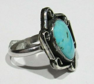 Big Old 70s Signed Navajo 925 Silver Natural Candelaria Mine Turquoise Ring 5.  5 4