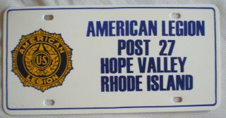 American Legion License Plate,  Hope Valley,  Ri,  Post 27,