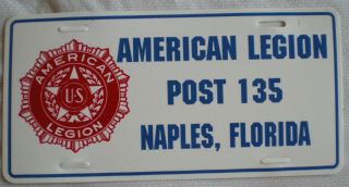 American Legion License Plate,  Naples,  Fl,  Post 135,