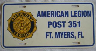American Legion License Plate,  Ft.  Myers,  Fl,  Post 351,