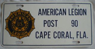 Rare,  Metal,  American Legion License Plate,  Cape Coral,  Fl,  Post 90