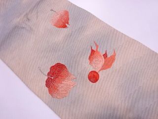 76242 Japanese Kimono / Antique Nagoya Obi / Embroidery / Ground Cherry