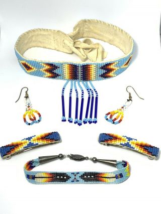 Native American Pow Wow Dance Leather Seed Bead Jewelry Choker Set Handmade