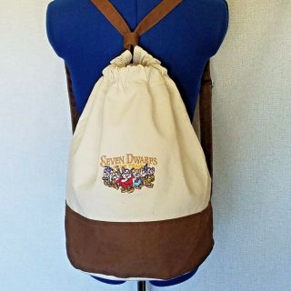 Disney Seven Dwarfs Mine Train Canvas Bag Natural Brown Bottom Embroidered Multi