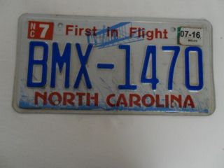 2016 North Carolina Nc License Plate Bmx - 1470 Stamped First In Flight