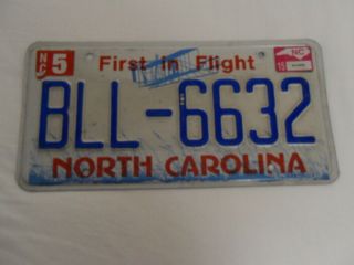 2014 North Carolina Nc License Plate Bll - 6632 Stamped First In Flight