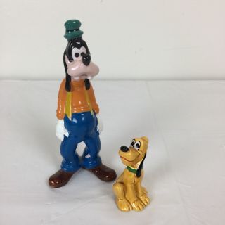 Vintage 50s Disney Productions Japan Porcelain Goofy And Pluto Figurine Statue