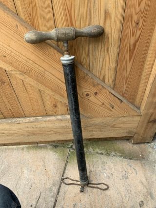 Antique Old Wood Handled Bicycle Bike Tire Pump Hand Tool Inflator Parts