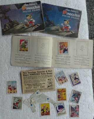 1940 Walt Disney Pinocchio Poster Stamps (3 Albums) 36 Stamps (16 Diff.  Stamps)