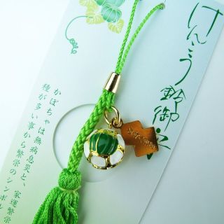 Japanese Omamori Amulet Shirasaki Shrine Health Better Luck Bell Gourd Green