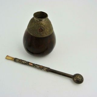 Antique Bombilla Kit To Drink Yerba Mate In Silver,  Bronze And Copper