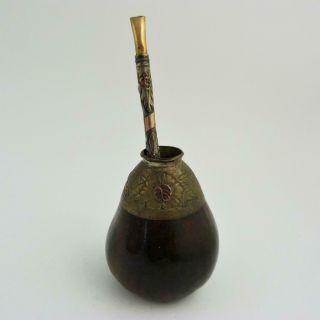 ANTIQUE BOMBILLA KIT TO DRINK YERBA MATE IN SILVER,  BRONZE AND COPPER 2