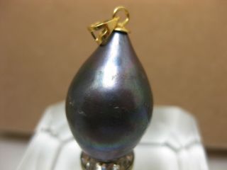 Gorgeous Aaa,  15.  6 20.  7mm Natural South Sea Black Baroque Pearl Pendant 14k Gold