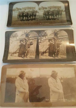 3 Rare Antique Native American Indian Stereoview Cards Rare