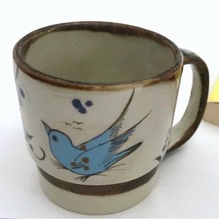 Vintage Ken Edwards Tonala Mexican Pottery Mug Cup Blue Bird Signed Ke Mexico