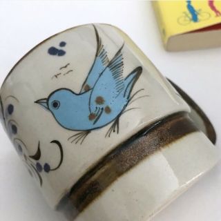 Vintage Ken Edwards Tonala Mexican Pottery Mug Cup Blue Bird Signed KE Mexico 2