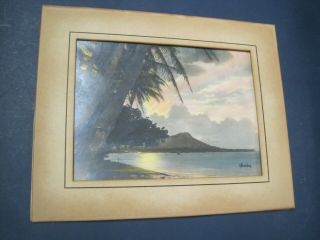 Early Hand Colored Photograph Waikiki Diamond Head w Bamboo Frame 3
