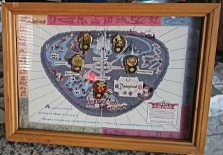 Disney Disneyland 35 Years Of Magic 1990 Commemorative Framed 5 Pin Map Set