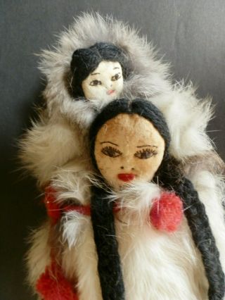 Inupiat Tribe,  INUIT Eskimo HANDMADE Doll,  MOTHER CHILD,  Seal Skin,  FUR/ Beads 2