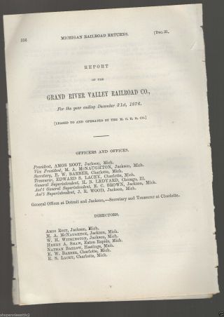 1876 Michigan Rr Report Grand River Valley Railroad Eataon Rapids Hastings Train
