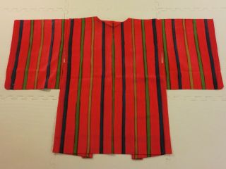 Japanese Vintage Kimono,  Haori,  Silk,  Orange Stripe,  P042665