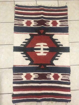 Southwest Native American / Mexican Fringe Woven Throw Rug Burlap/wool? 49x28