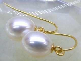 Gorgeous Aaa 9 - 10mm White Drop Akoya Pearl Dangle Earrings 14k Yellow Gold Gift