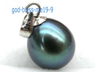 AAA,  10 - 12mm natural south sea black green drop pearl pendant 14k White Gold 3