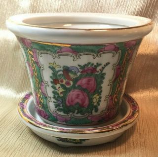 Vintage Acf Japanese Porcelain Decorated In Hong Kong Hand Painted Planter&plate