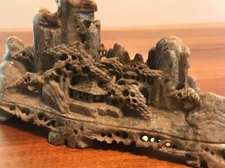 Chinese Hand Carved Mountain Temple Village Landscape Scene In Stone