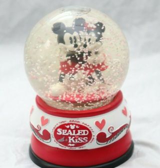 Disney’s Mickey And Minnie Mouse Music Box Snow Globe With A Kiss
