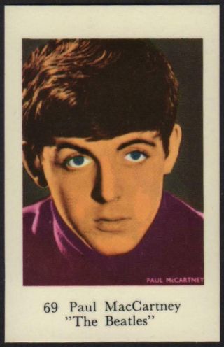 The Beatles - Paul Mccartney - 1965 Vintage Swedish Numbered Set 6 Gum Card 69