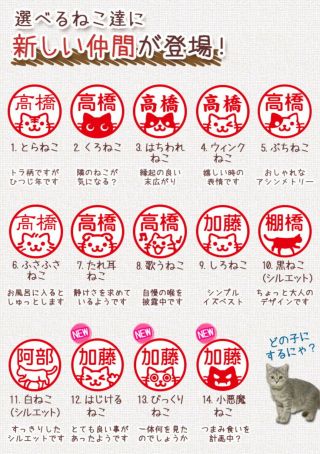 Japanese Kanji Hanko Stamp With Built - In Ink For Your Name With Cat Picture
