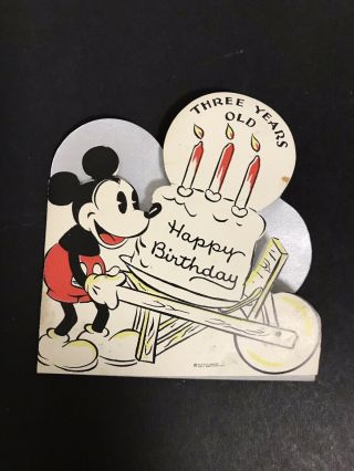 Vtg 1930s Disney Mickey Mouse 3rd Birthday Card Hallmark Hall Brothers