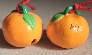 2.  5 Inch Japanese Old Clay Bell Dorei 2 Pics : Japanese Orange " Mikan " Design